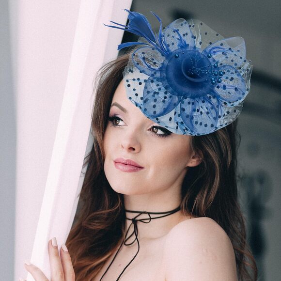 Blue Fascinators Hats For Women, Tea Party Headband Derby Hats For 8488 - Picture 7 of 7